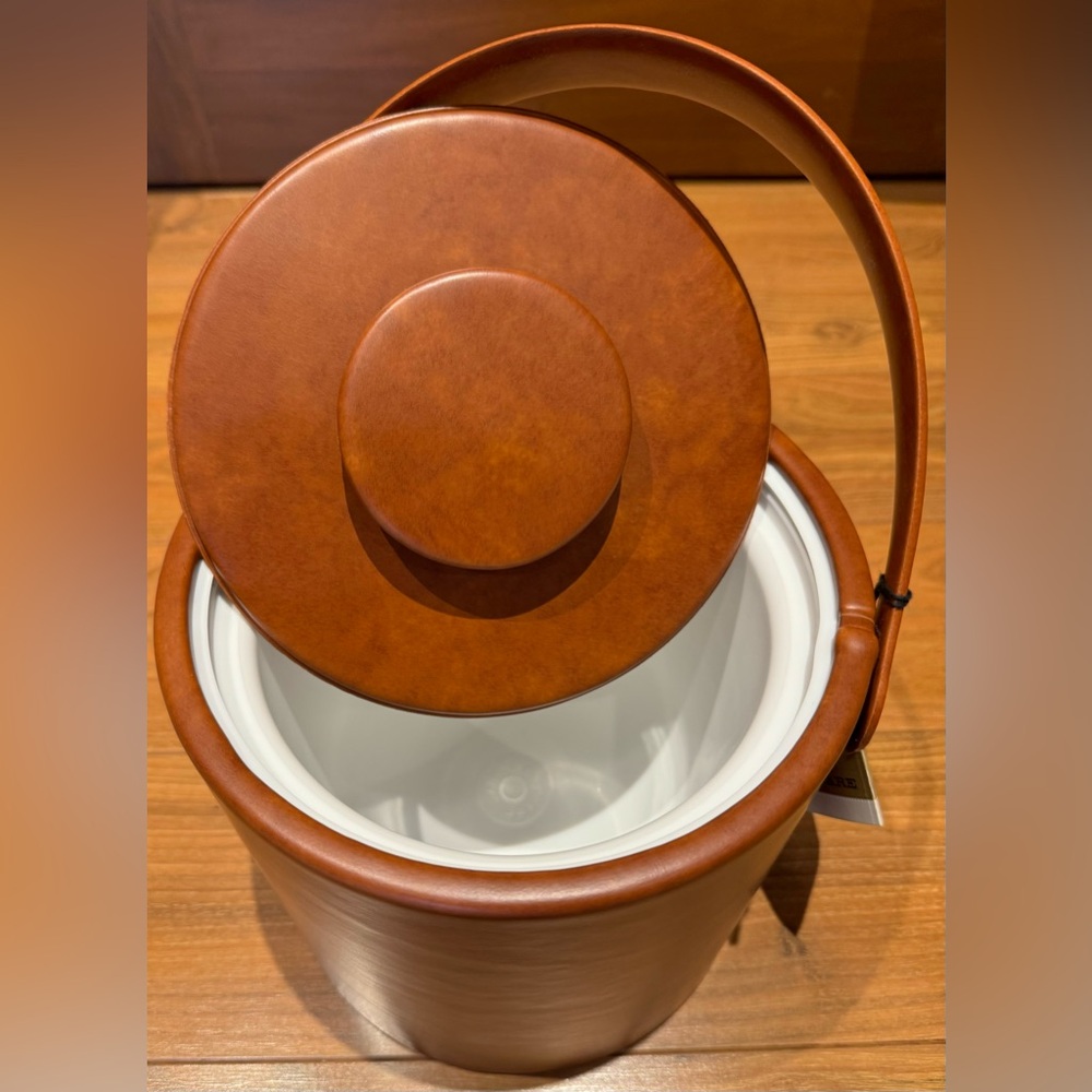 Vintage and new Kraftware KIP Ice Bucket.  70’s Brown Vinyl leather, never used